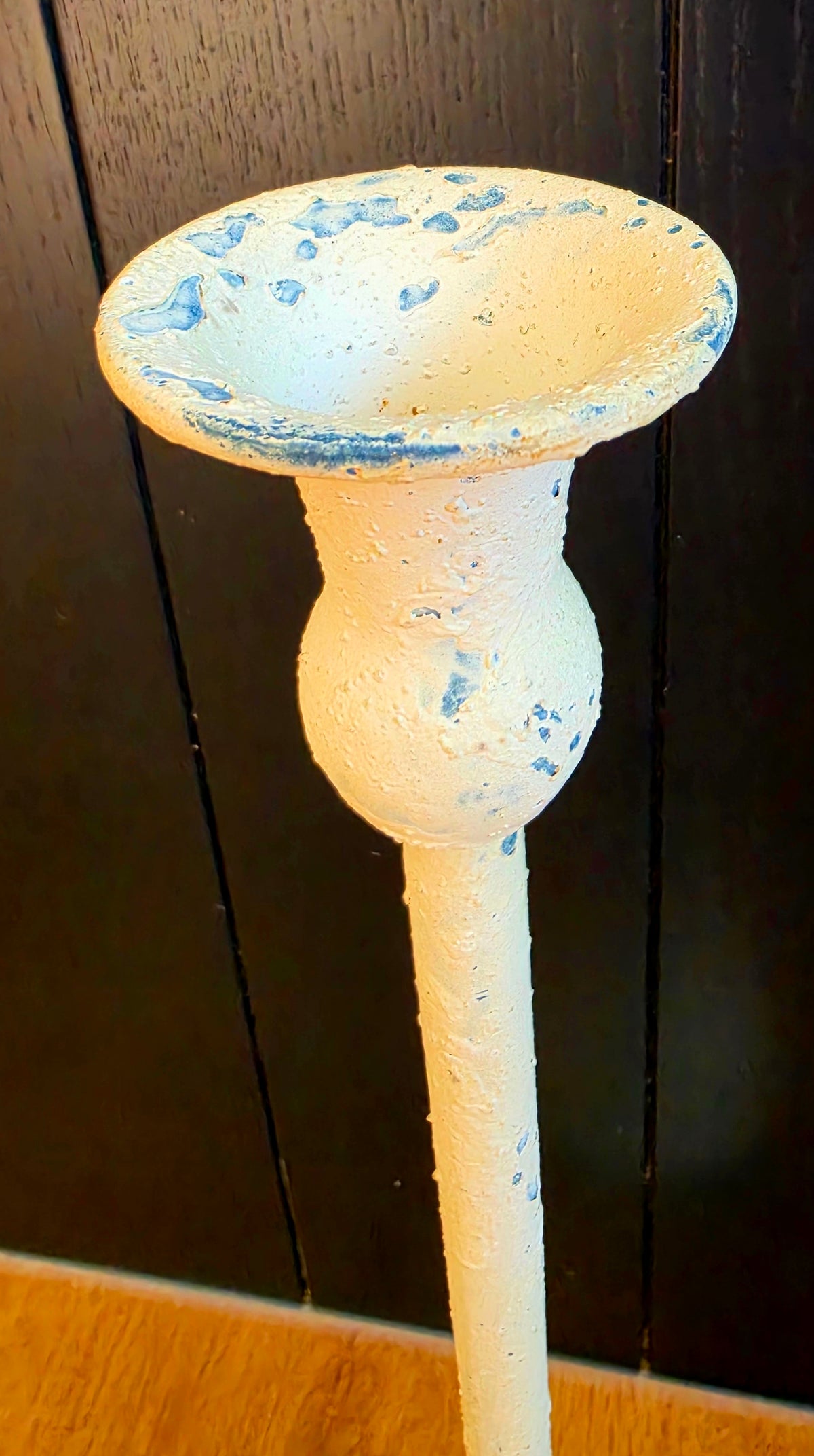 Tall Antique White Candle Holder