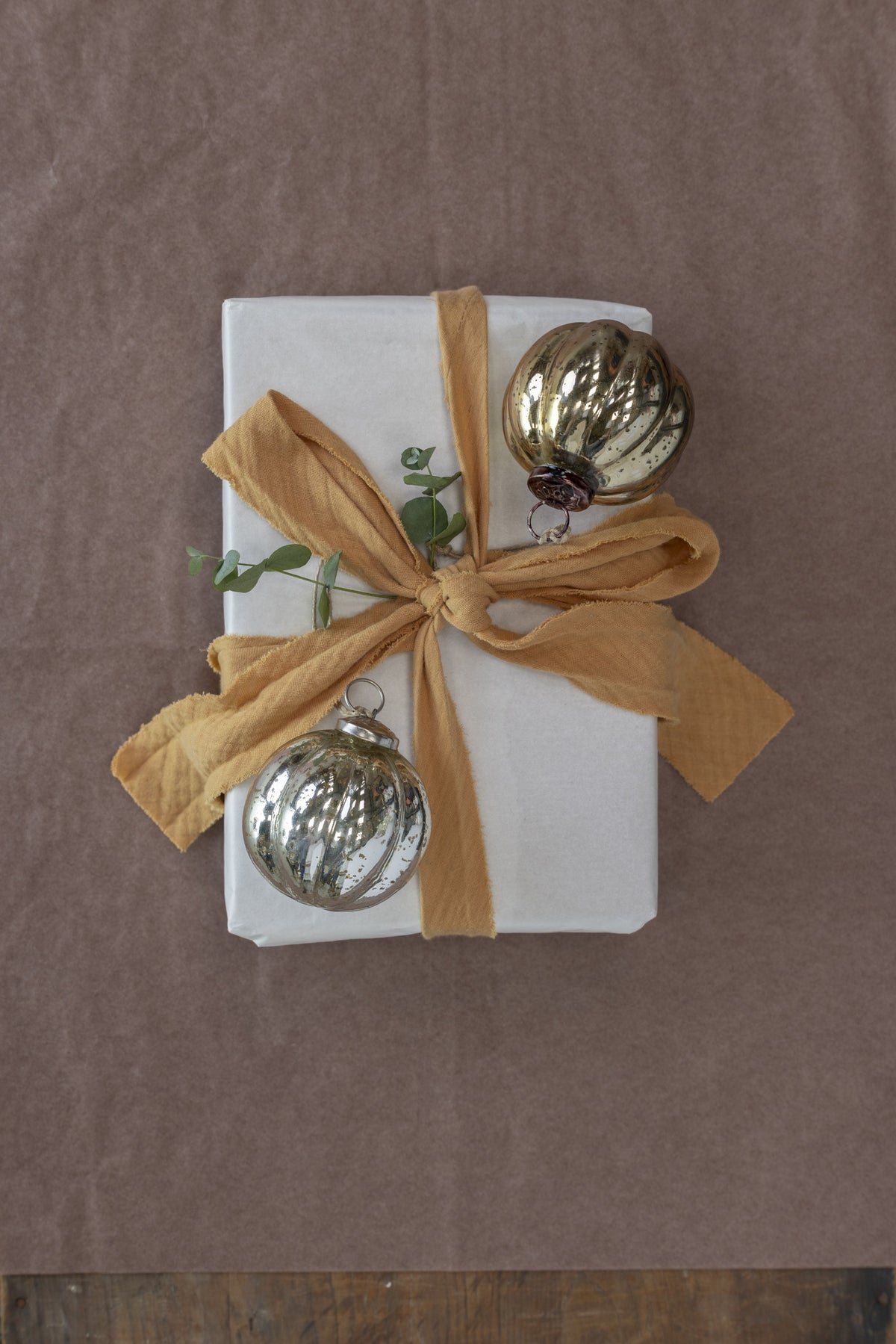 Mini Ribbed Baubles ~ Antique Silver & Gold, set of 10