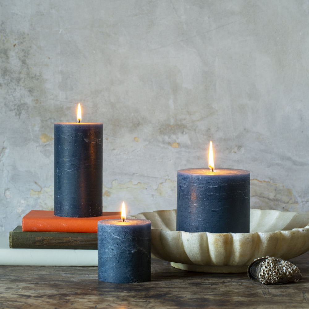 Rustic Pillar Candle ~ Inky Blue