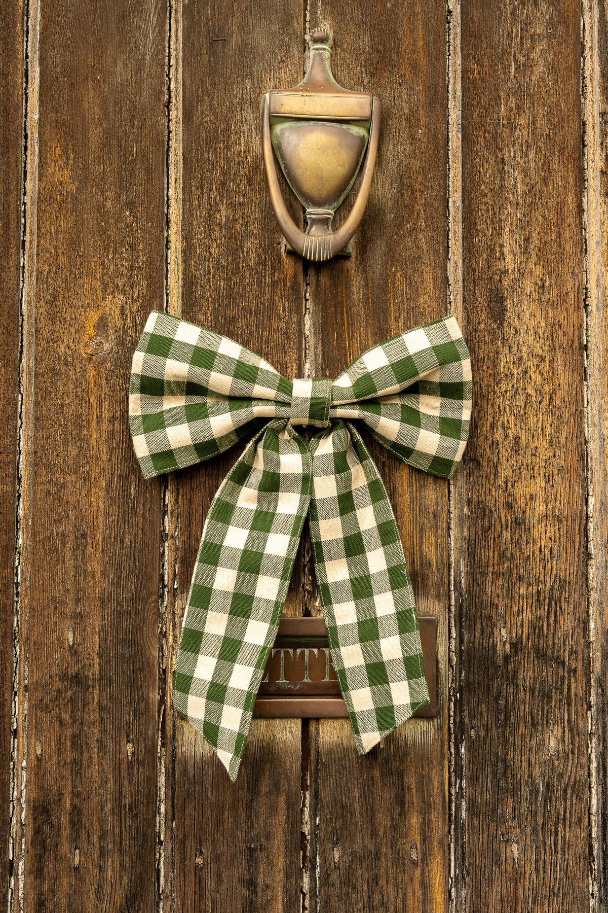 Small Gingham Christmas Bow ~ Pine Green