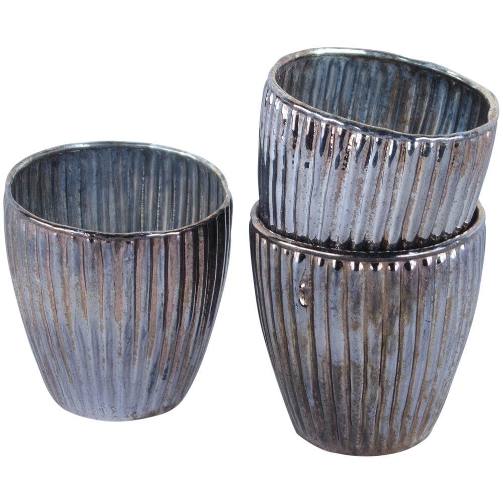 Ribbed Beaker Votive ~ Antique Silver (Small)