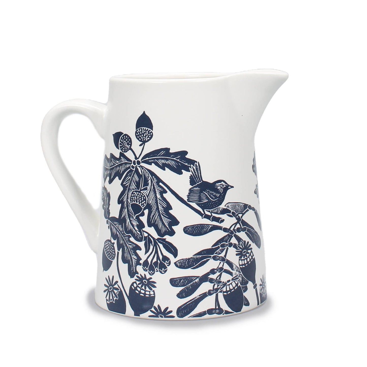 Ceramic Jug Pitcher Acorns Thistles Woodland Blue