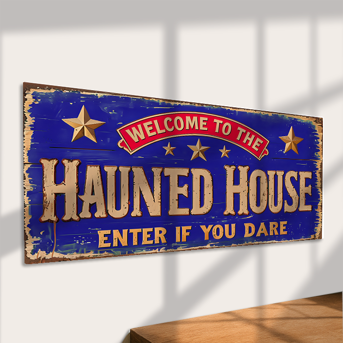 Welcome to the Haunted House, Enter If You Dare - Metal Sign