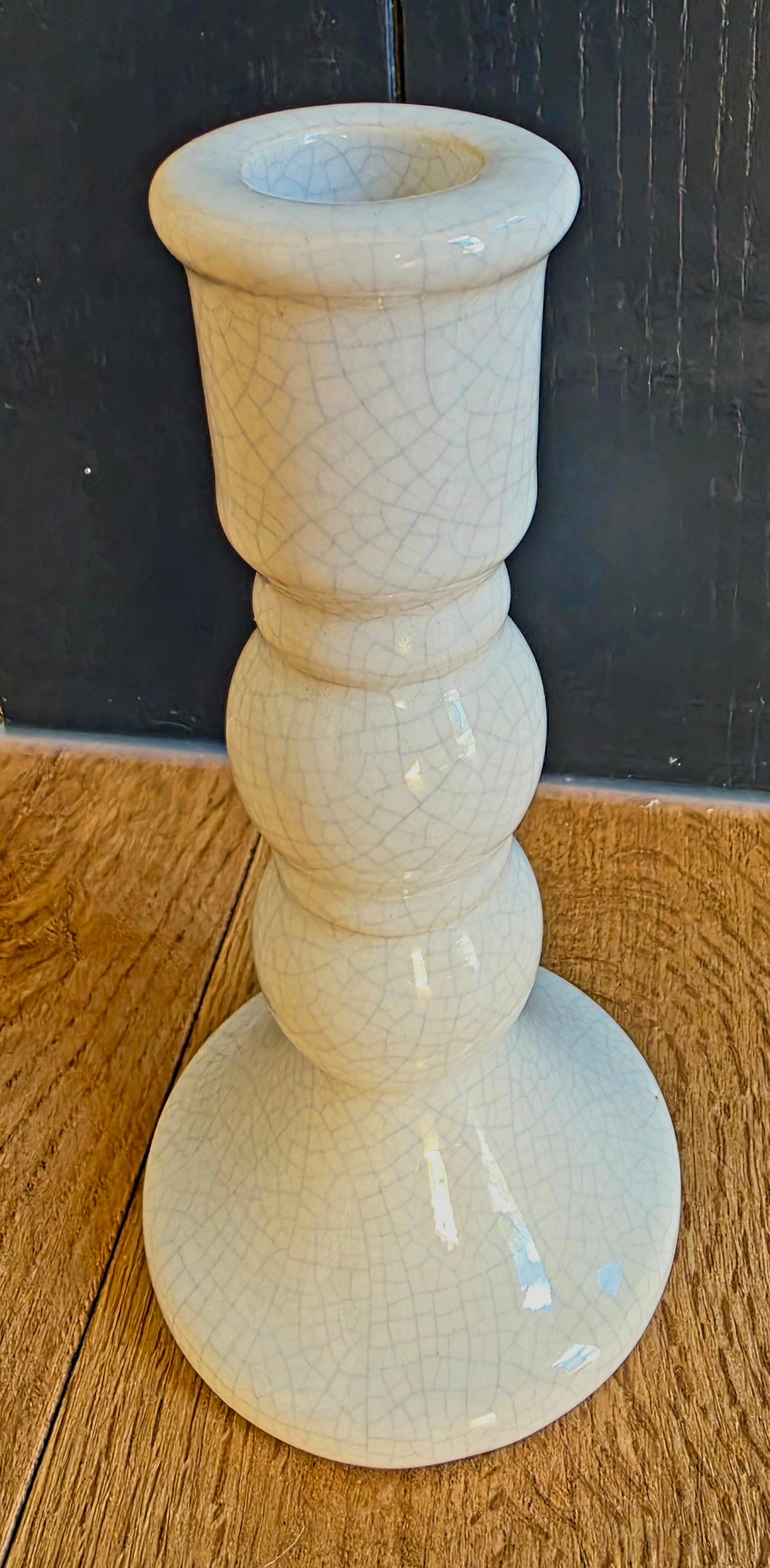 Large White Crackle Candle Holder