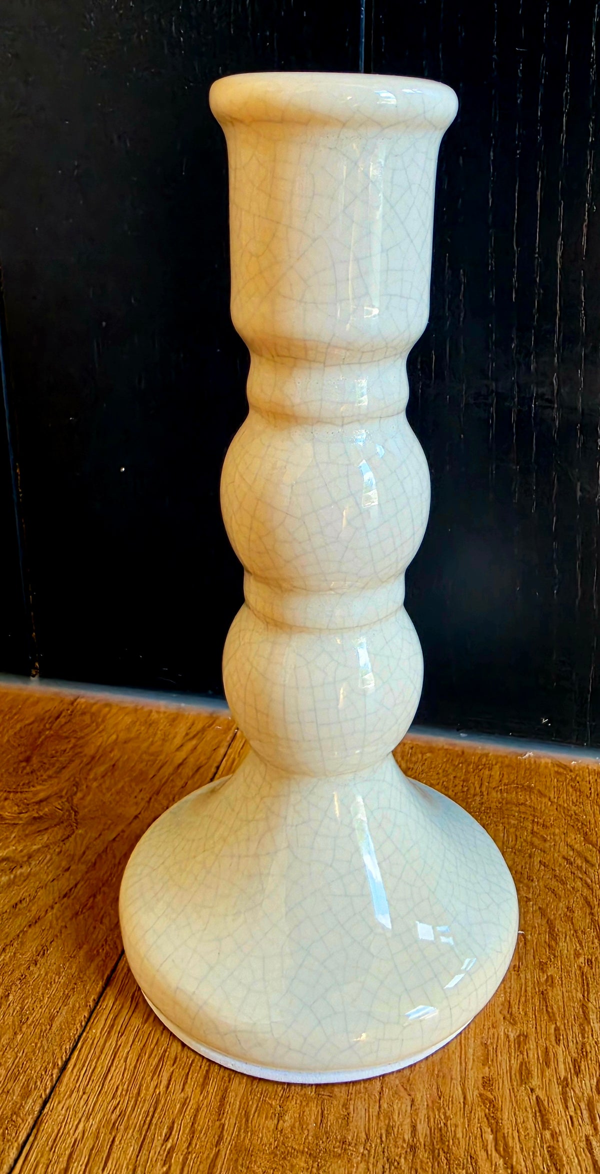 Large White Crackle Candle Holder