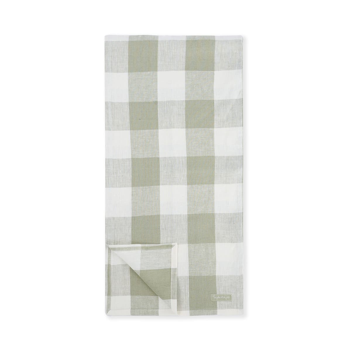 Sage Green Gingham Linen Table Runner