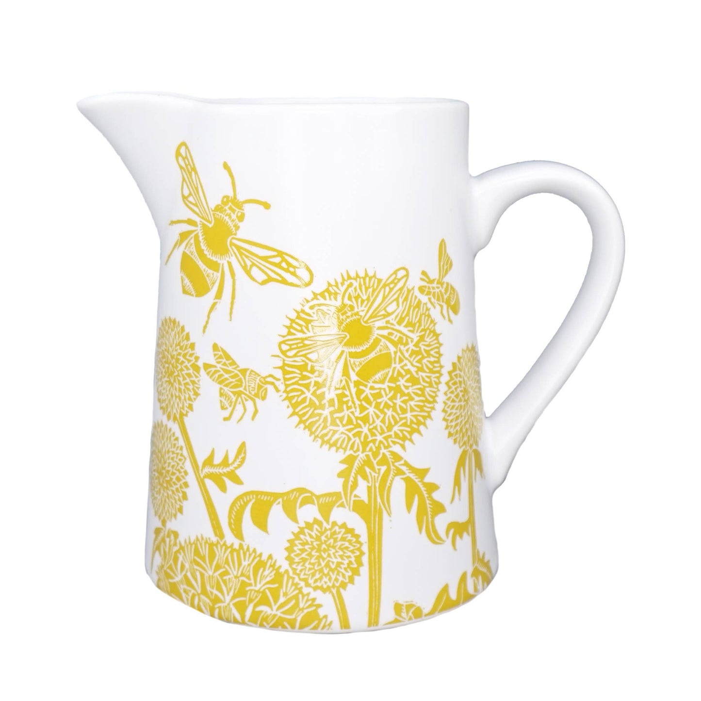 Ceramic Jug Pitcher Honey Bee Dandelions Mustard Yellow