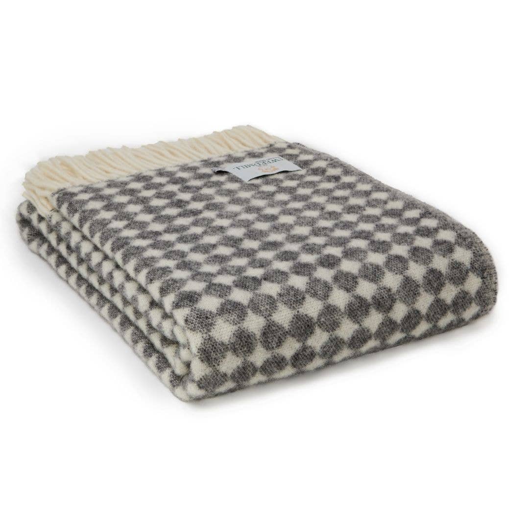 Reversible Jacquard Spot Pure New Wool Blanket - Charcoal