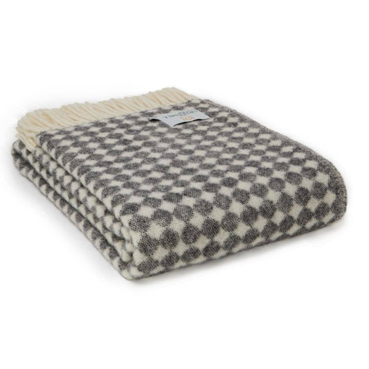 Reversible Jacquard Spot Pure New Wool Blanket - Charcoal