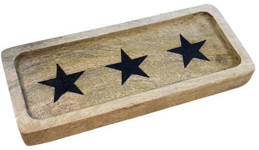 Wooden Block Tray with Star Design, 23cm