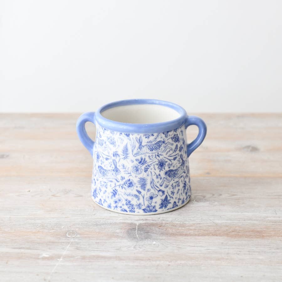 Floral Hare Blue Pot, 15cm