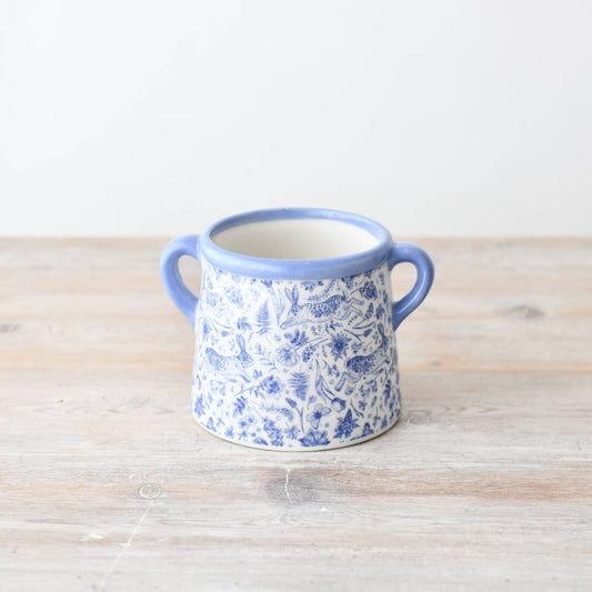 Floral Hare Blue Pot, 15cm
