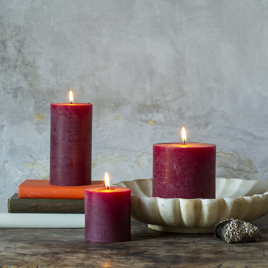 Rustic Pillar Candle ~ Plum