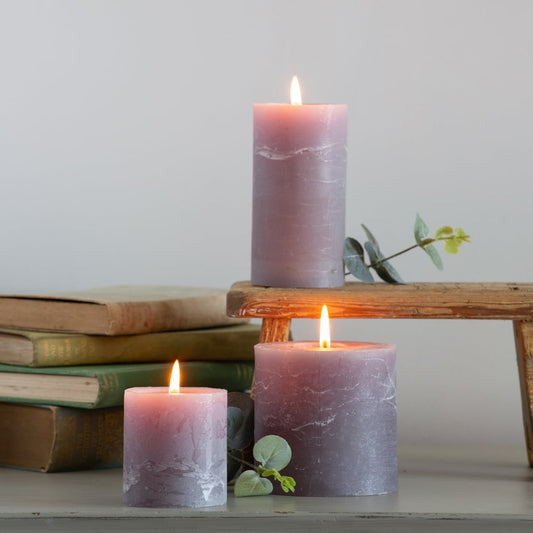 Rustic Pillar Candle ~ Light Grey