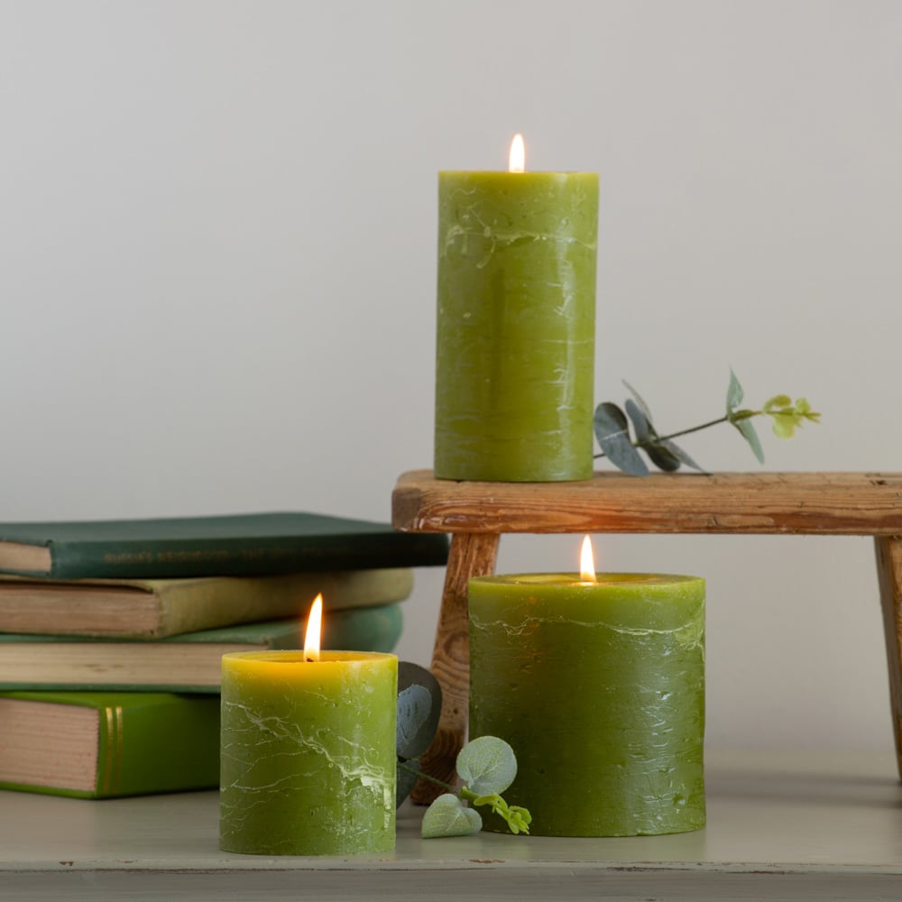 Rustic Pillar Candle ~ Fern Green