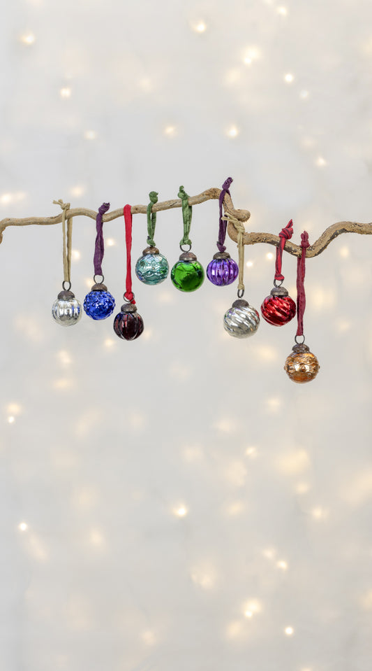 Mini Jewel-Coloured Baubles with Sari Loops