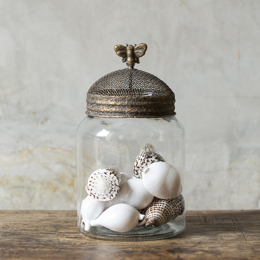 Glass Jar with Mesh Lid & Bee Detail
