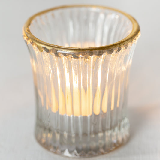 Ribbed T-light Holder with Gold Rim