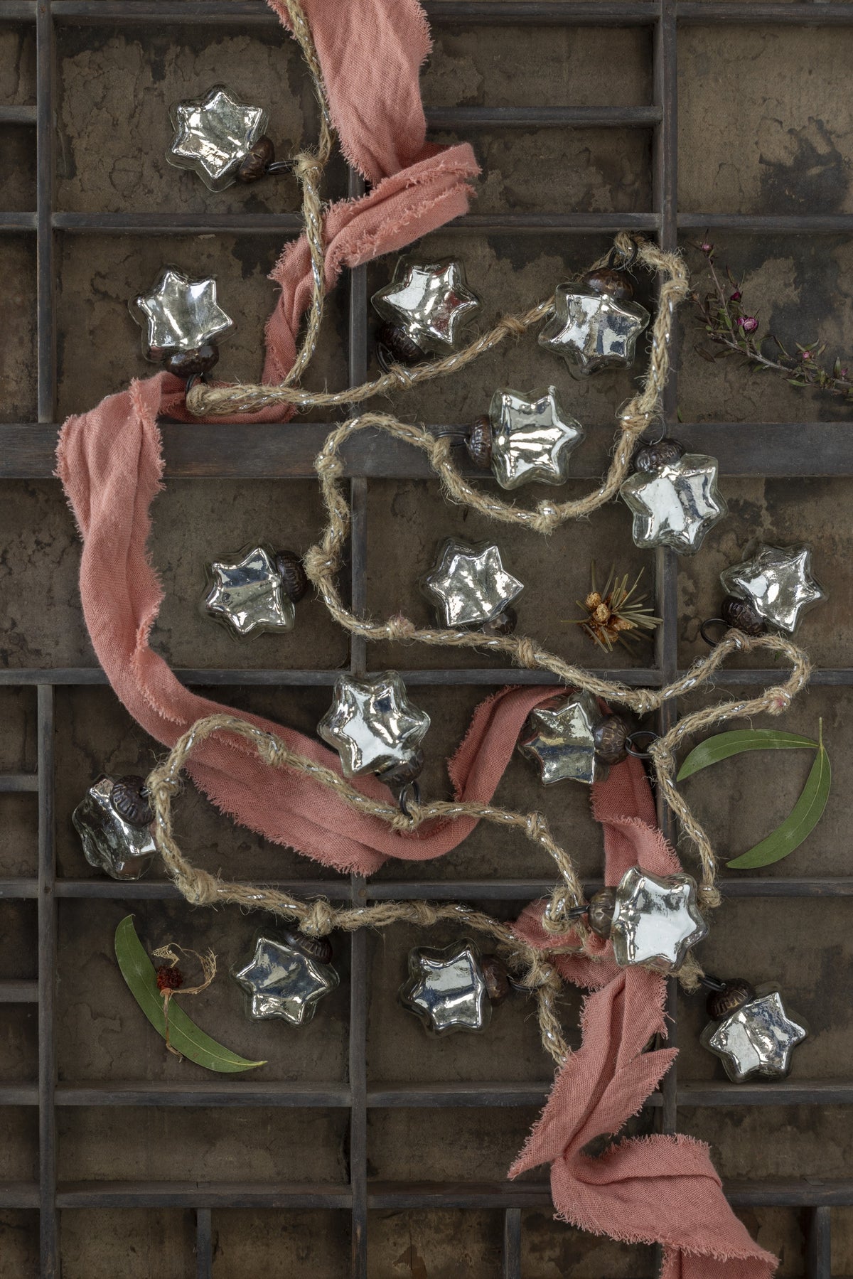 Silver Star Garland on Jute Rope