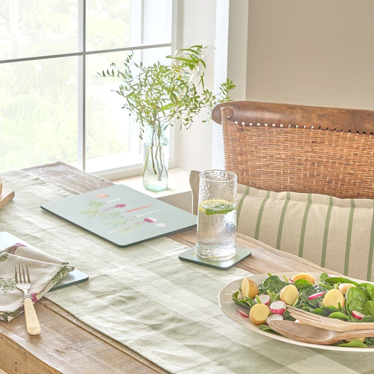 Sage Green Gingham Linen Table Runner