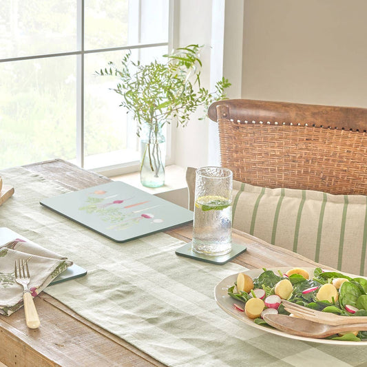Sage Green Gingham Linen Table Runner