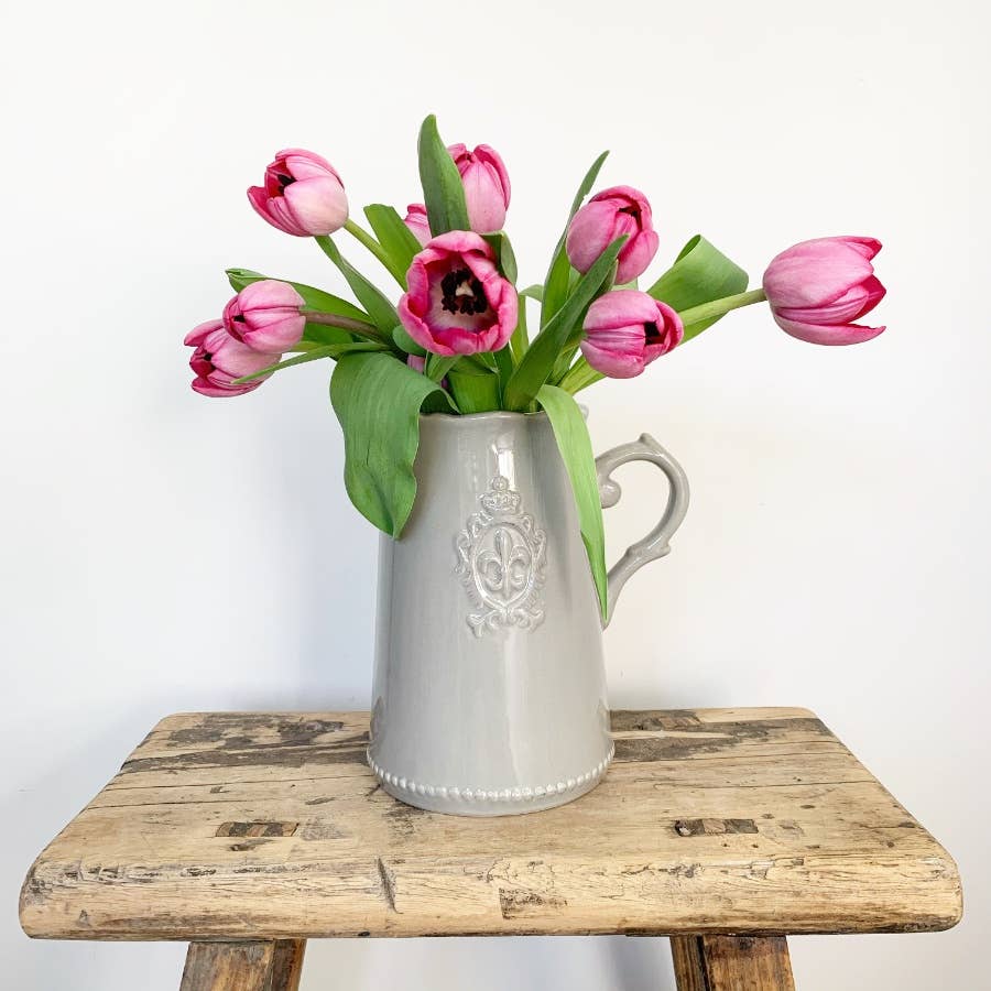 Grey Fleur De Lis Ceramic Jug, 18cm